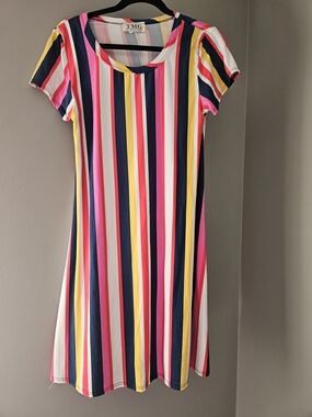 TMG Multicolor Vertical Stripe Dress - Pink, Navy, Yellow, White